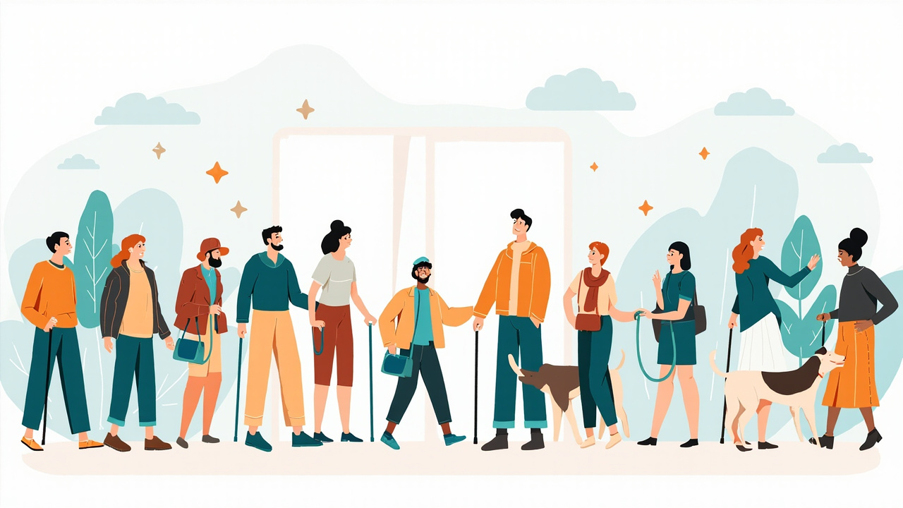 Freundliche Illustration mit Beratungssituation und Assistenz im Alltag