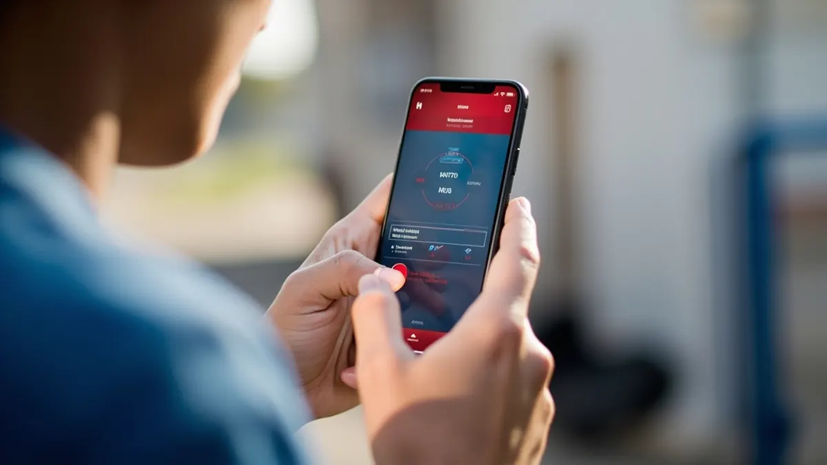 Eine Hand hält ein Smartphone mit einer Notruf-App.