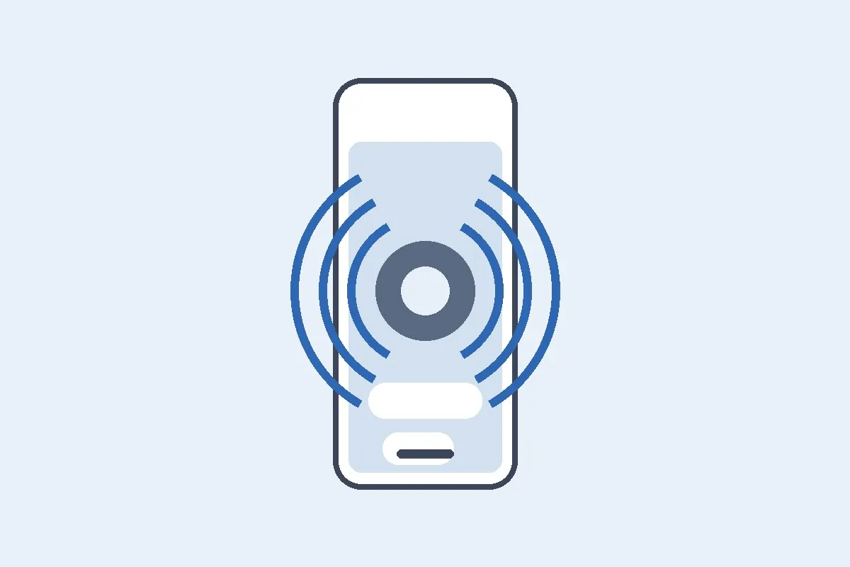 Symbolbild: Smartphone mit Kamerablick und Sprachwellen eines KI-Assistenten