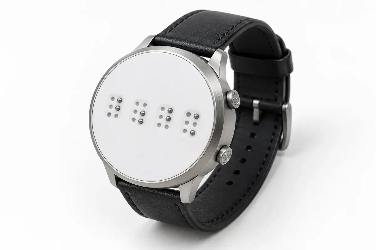 Symbolbild: Armbanduhr mit tastbaren Braillepunkten