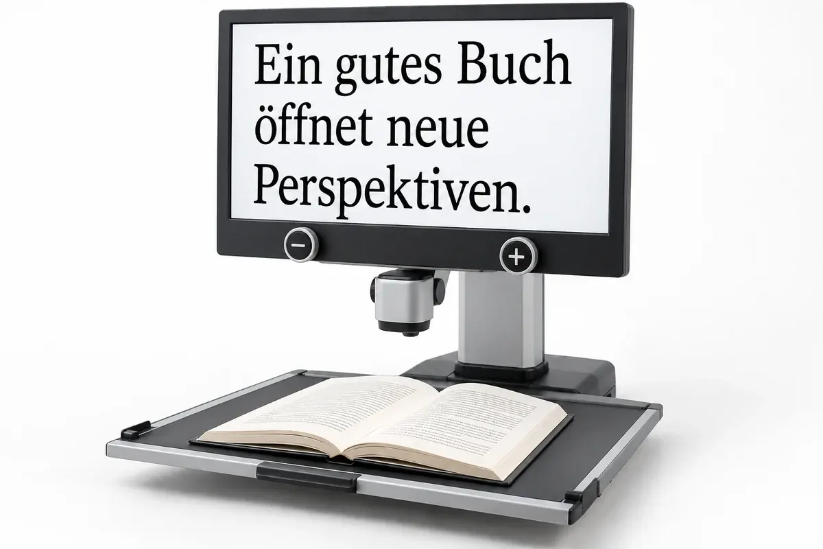 Symbolbild: Bildschirmlesegerät mit Monitor und Lesetisch