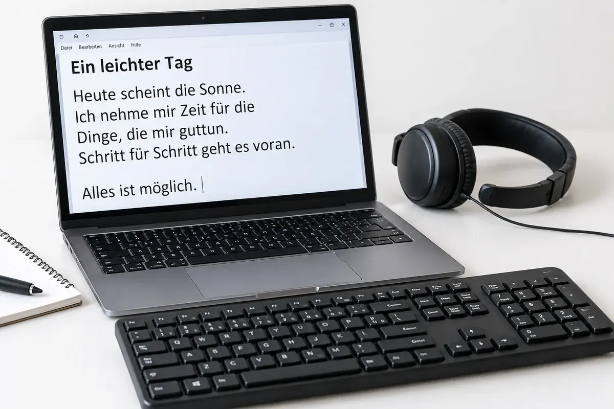 Symbolbild: Laptop mit Kopfhörern auf einem Schreibtisch
