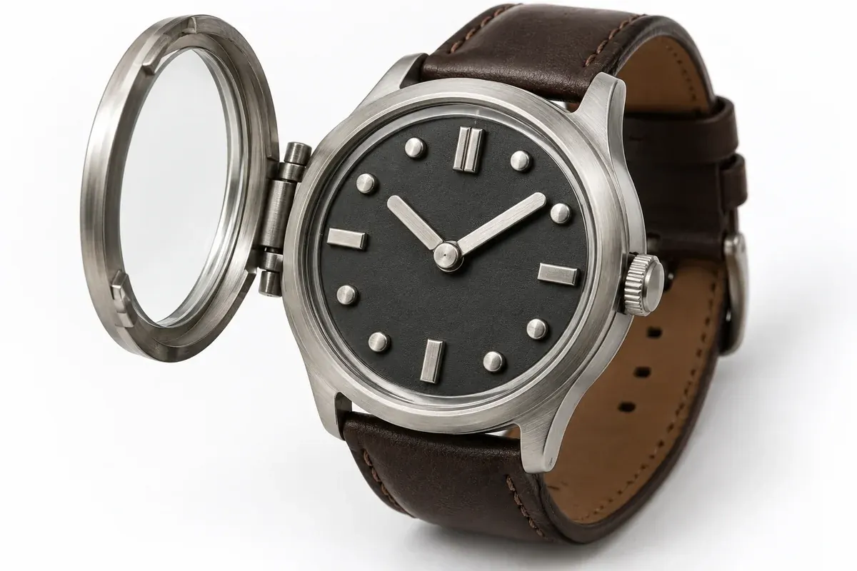 Symbolbild: Armbanduhr mit aufgeklapptem Glas