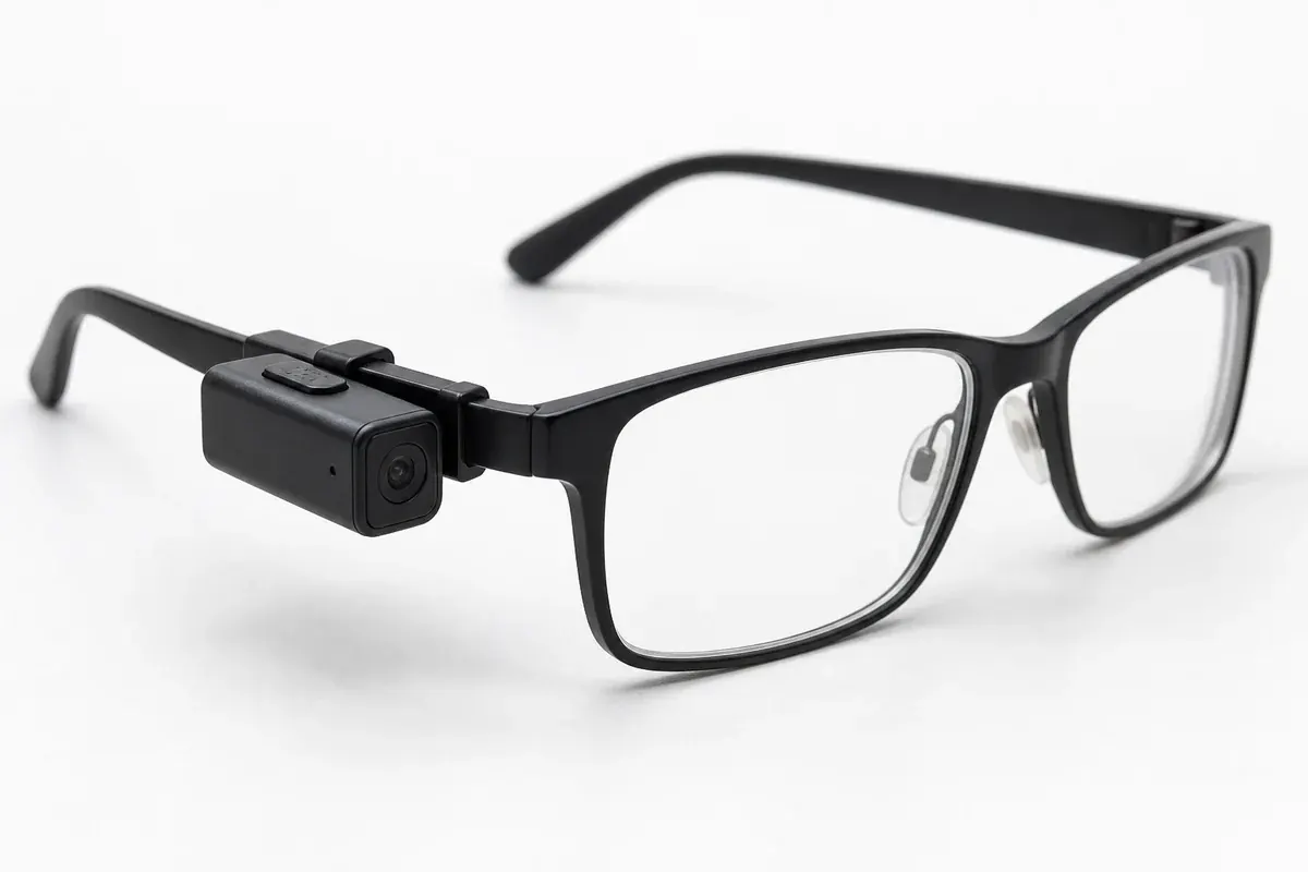 Symbolbild: Brille mit kleiner Kamera am Bügel