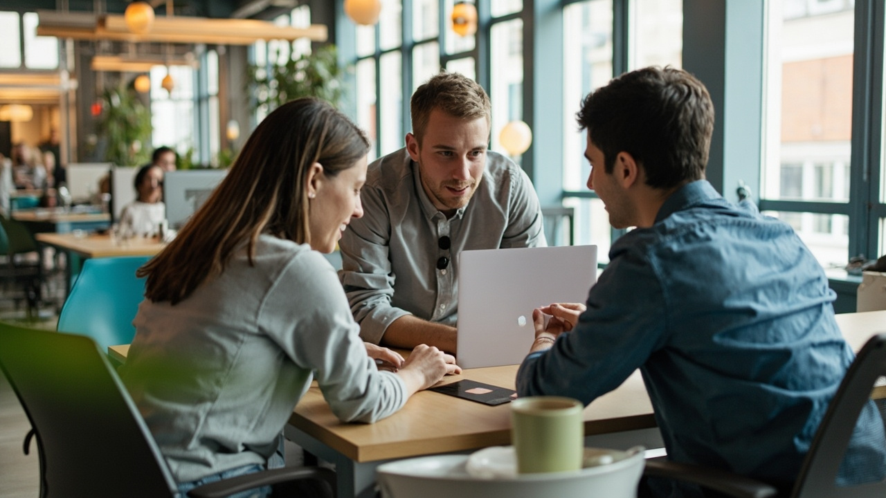 Illustration eines Teams, das gemeinsam an barrierefreien Inhalten arbeitet